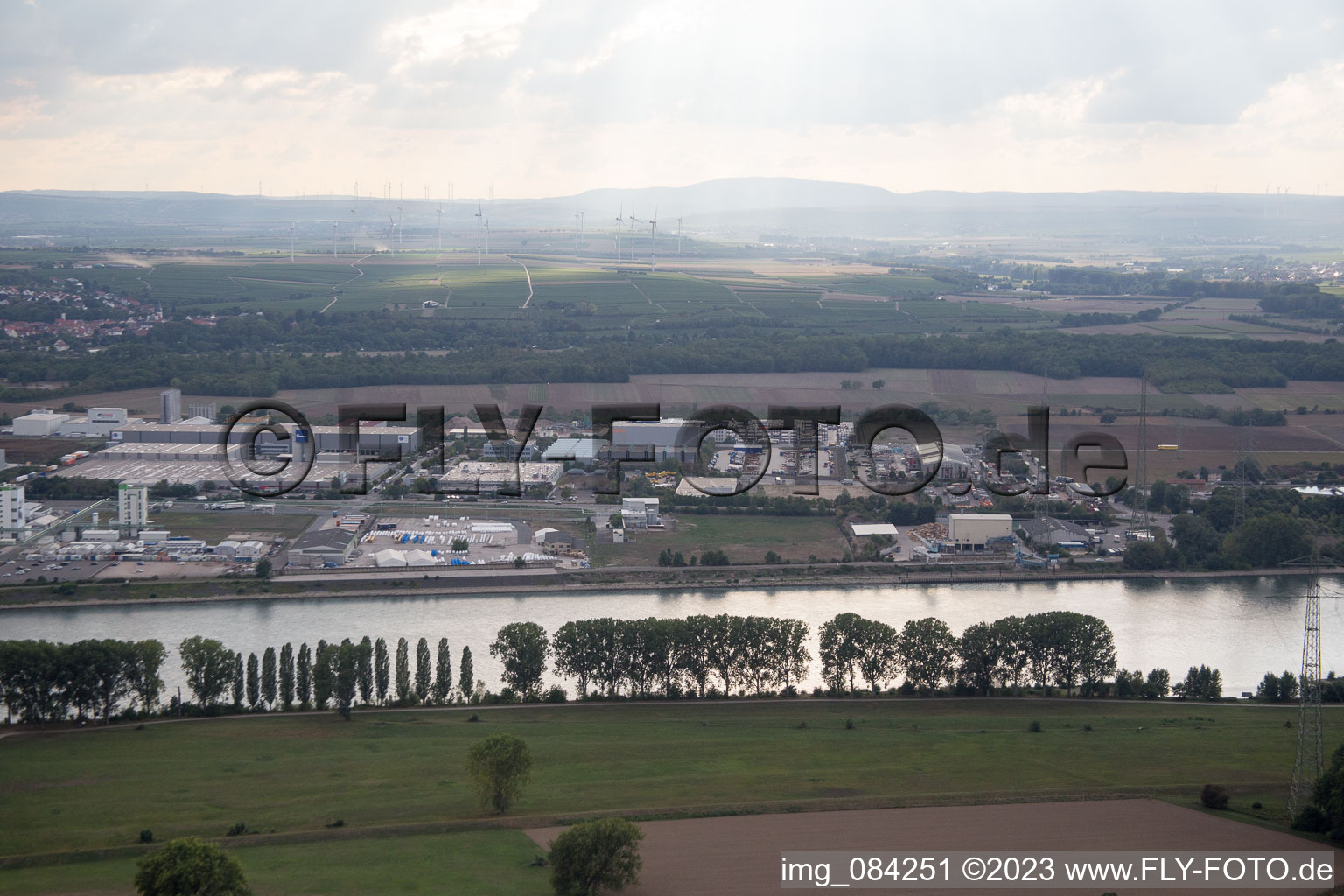 Aerial view of Industrial area N from the east in Worms in the state Rhineland-Palatinate, Germany