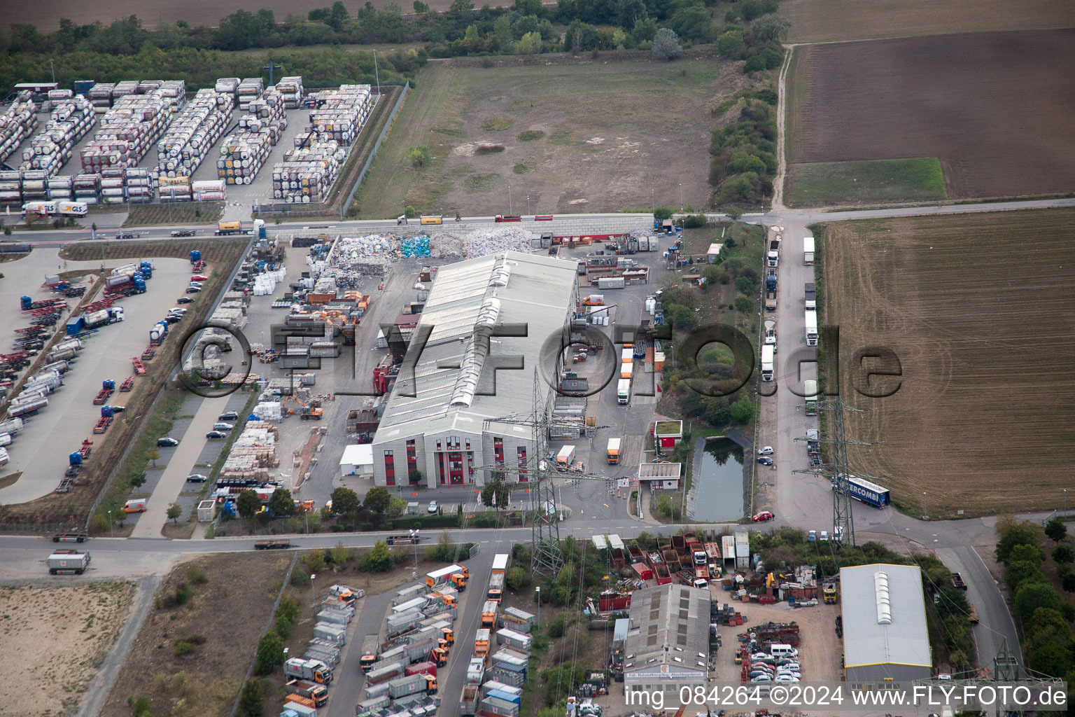 Aerial view of Industrial area North on the Rhine in Worms in the state Rhineland-Palatinate, Germany