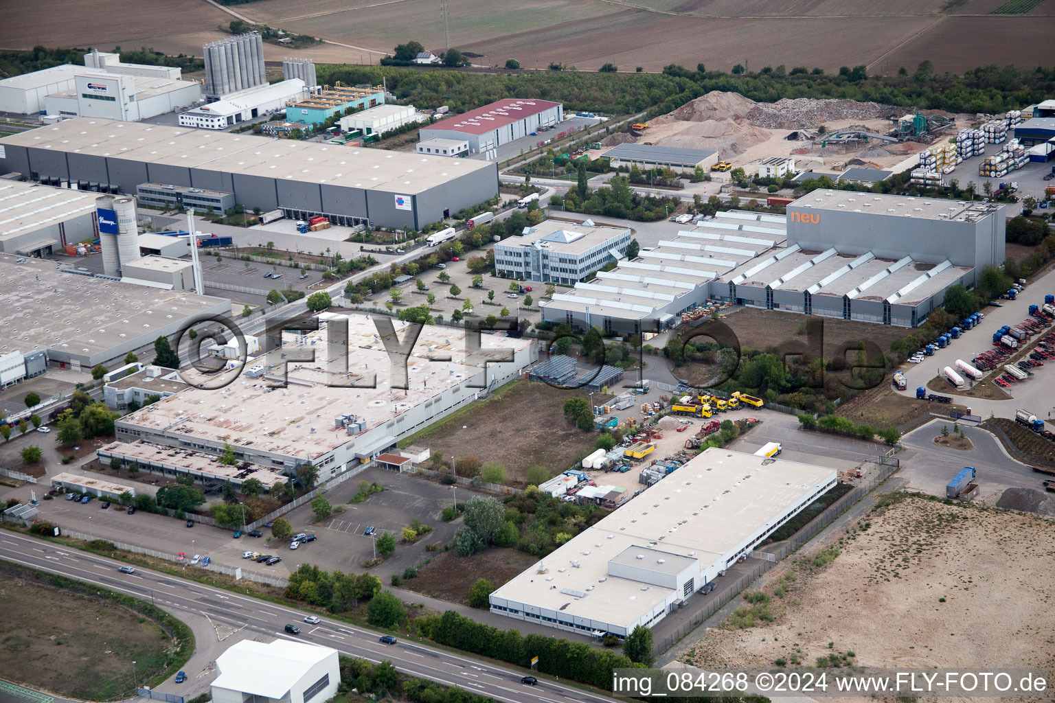 Aerial photograpy of Industrial area North on the Rhine in Worms in the state Rhineland-Palatinate, Germany