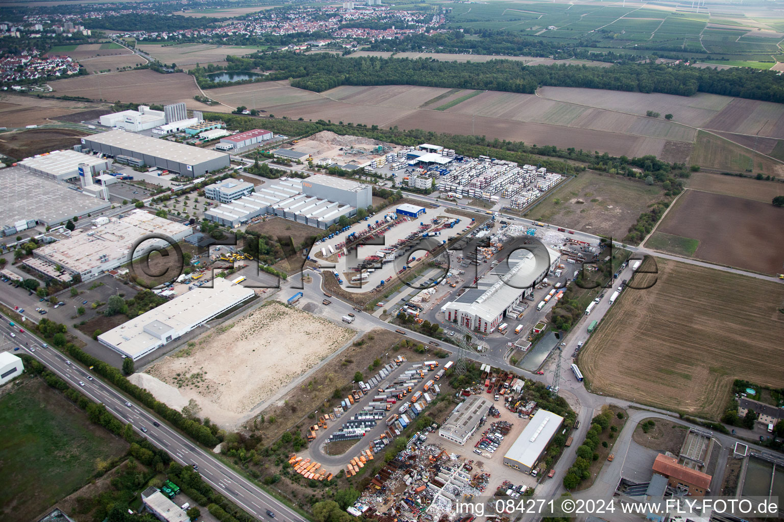 Industrial area Im Langgewan, forwarding company Kube & Kubenz in Worms in the state Rhineland-Palatinate, Germany out of the air