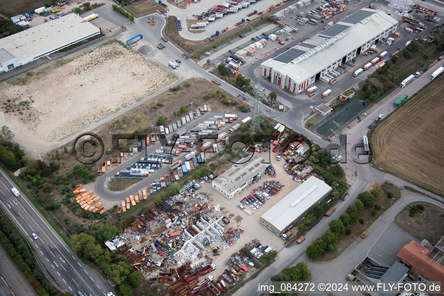 Industrial area North on the Rhine in Worms in the state Rhineland-Palatinate, Germany from above