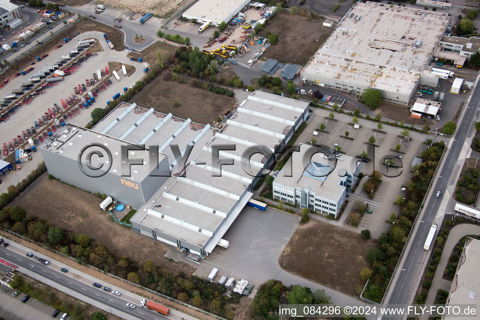 Industrial area North on the Rhine in Worms in the state Rhineland-Palatinate, Germany seen from above