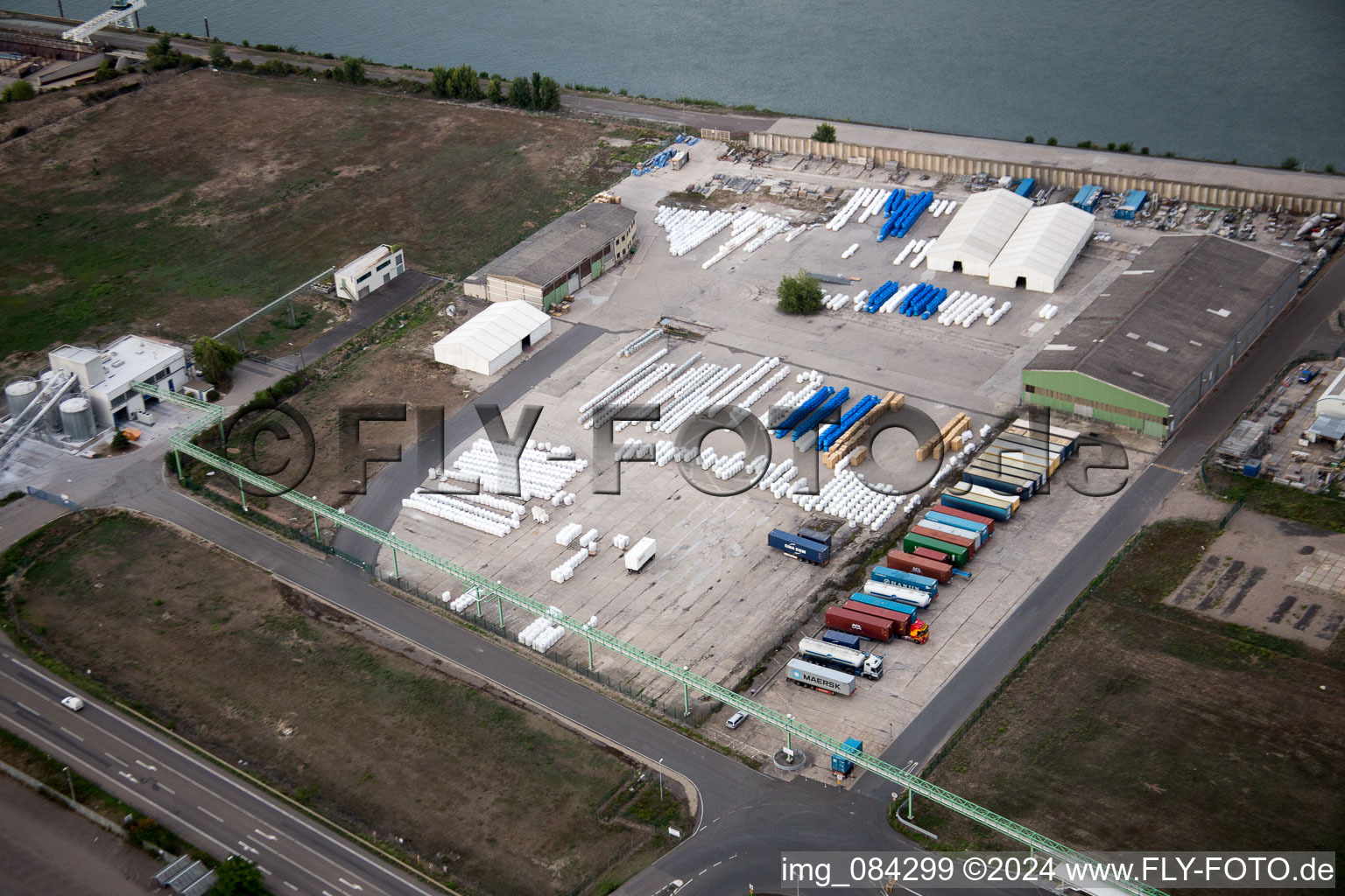 Bird's eye view of Industrial area North on the Rhine in Worms in the state Rhineland-Palatinate, Germany