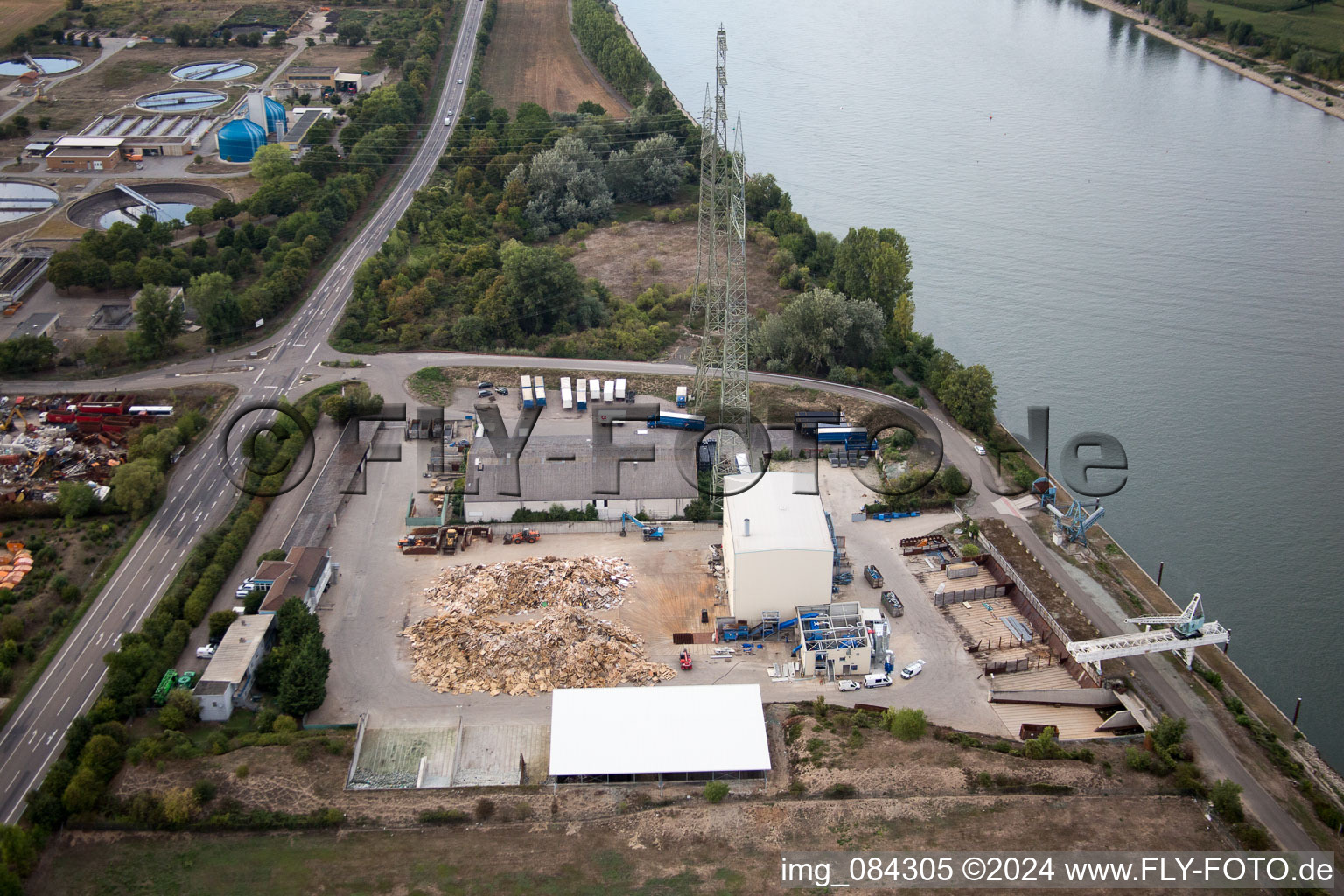 Drone recording of Industrial area North on the Rhine in Worms in the state Rhineland-Palatinate, Germany