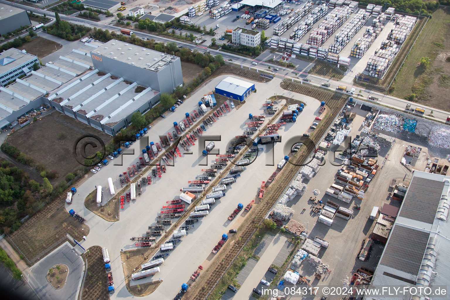 Aerial photograpy of Industrial area Im Langgewan, forwarding company Kube & Kubenz in Worms in the state Rhineland-Palatinate, Germany