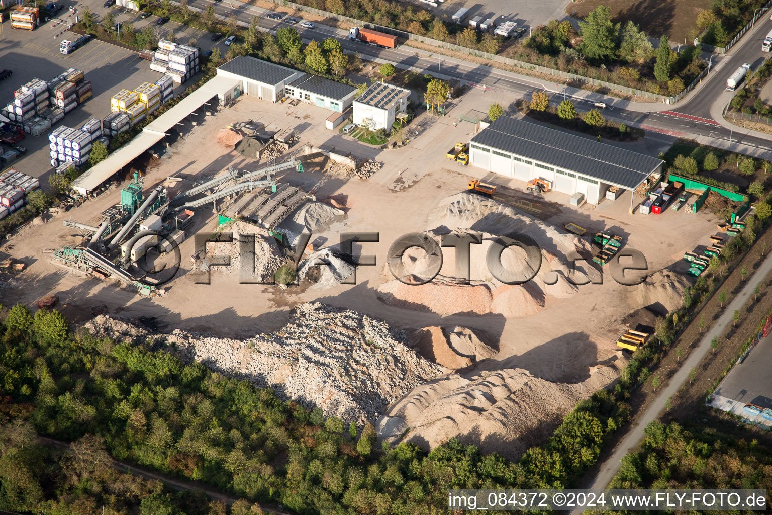 Industrial area North on the Rhine in Worms in the state Rhineland-Palatinate, Germany from the drone perspective