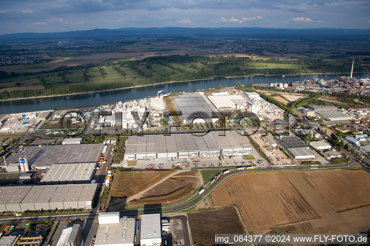 Aerial view of Industrial area North on the Rhine in the district Herrnsheim in Worms in the state Rhineland-Palatinate, Germany