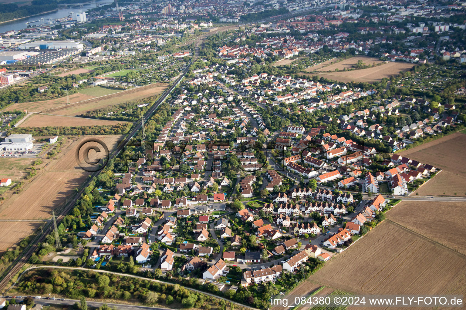 Aerial view of District Neuhausen in Worms in the state Rhineland-Palatinate, Germany