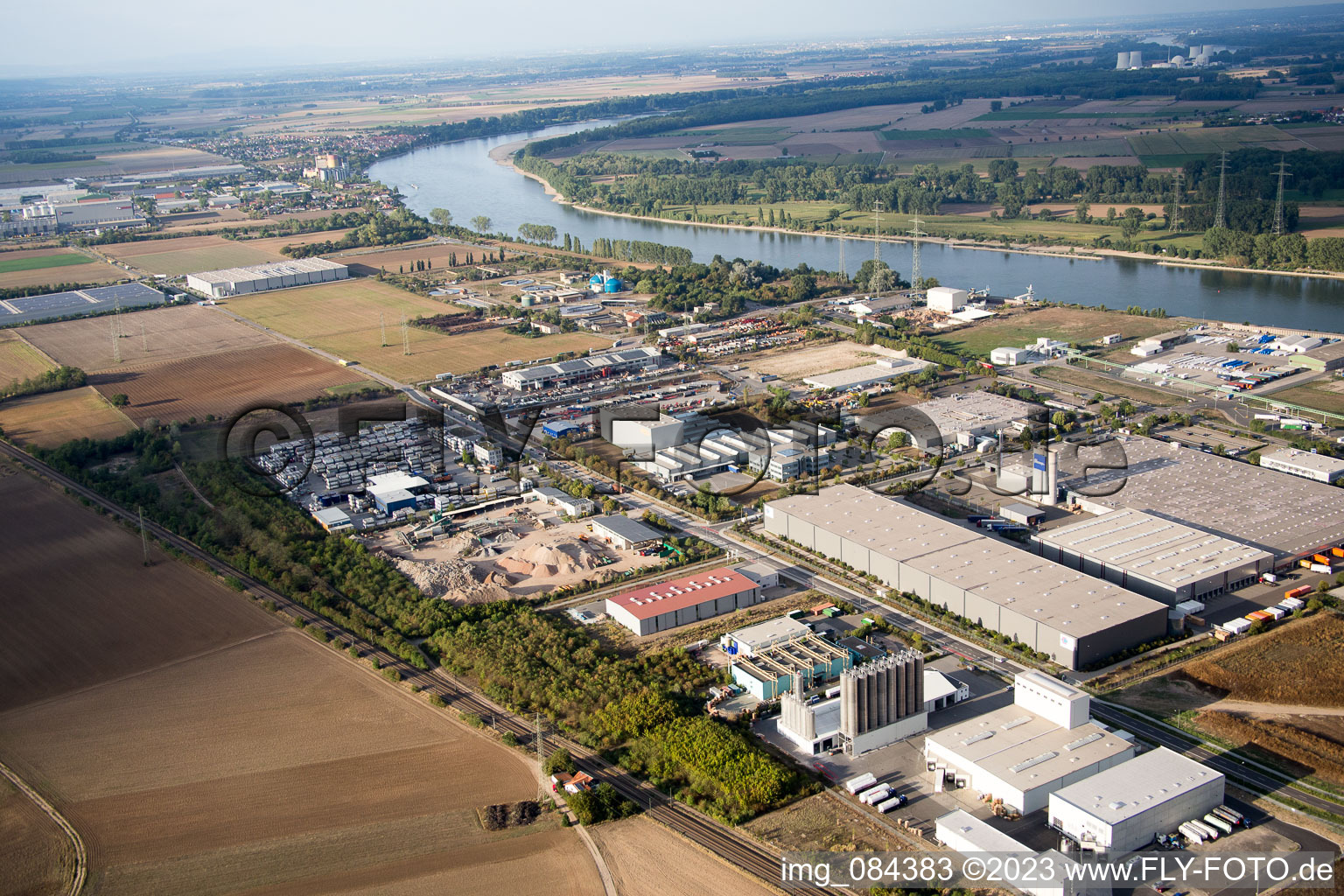 Aerial photograpy of North industrial area on the Rhine in Worms in the state Rhineland-Palatinate, Germany