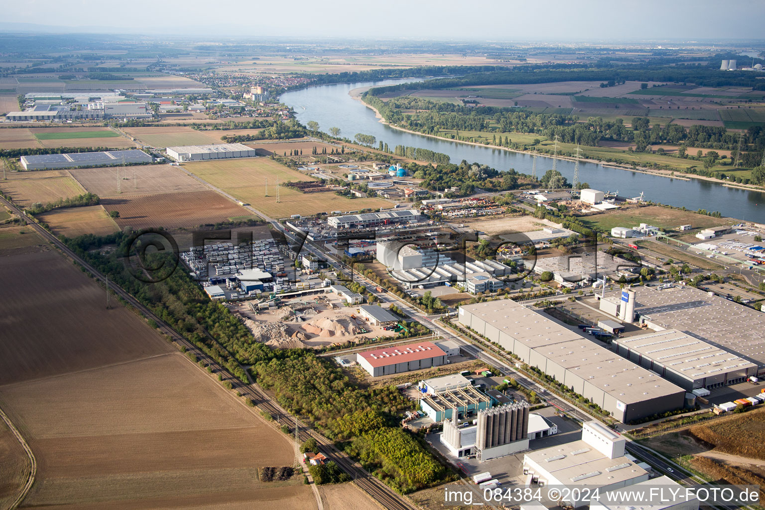 Oblique view of Industrial area North on the Rhine in Worms in the state Rhineland-Palatinate, Germany