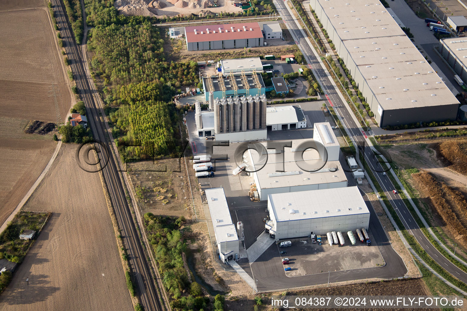 Industrial area North on the Rhine in Worms in the state Rhineland-Palatinate, Germany from above