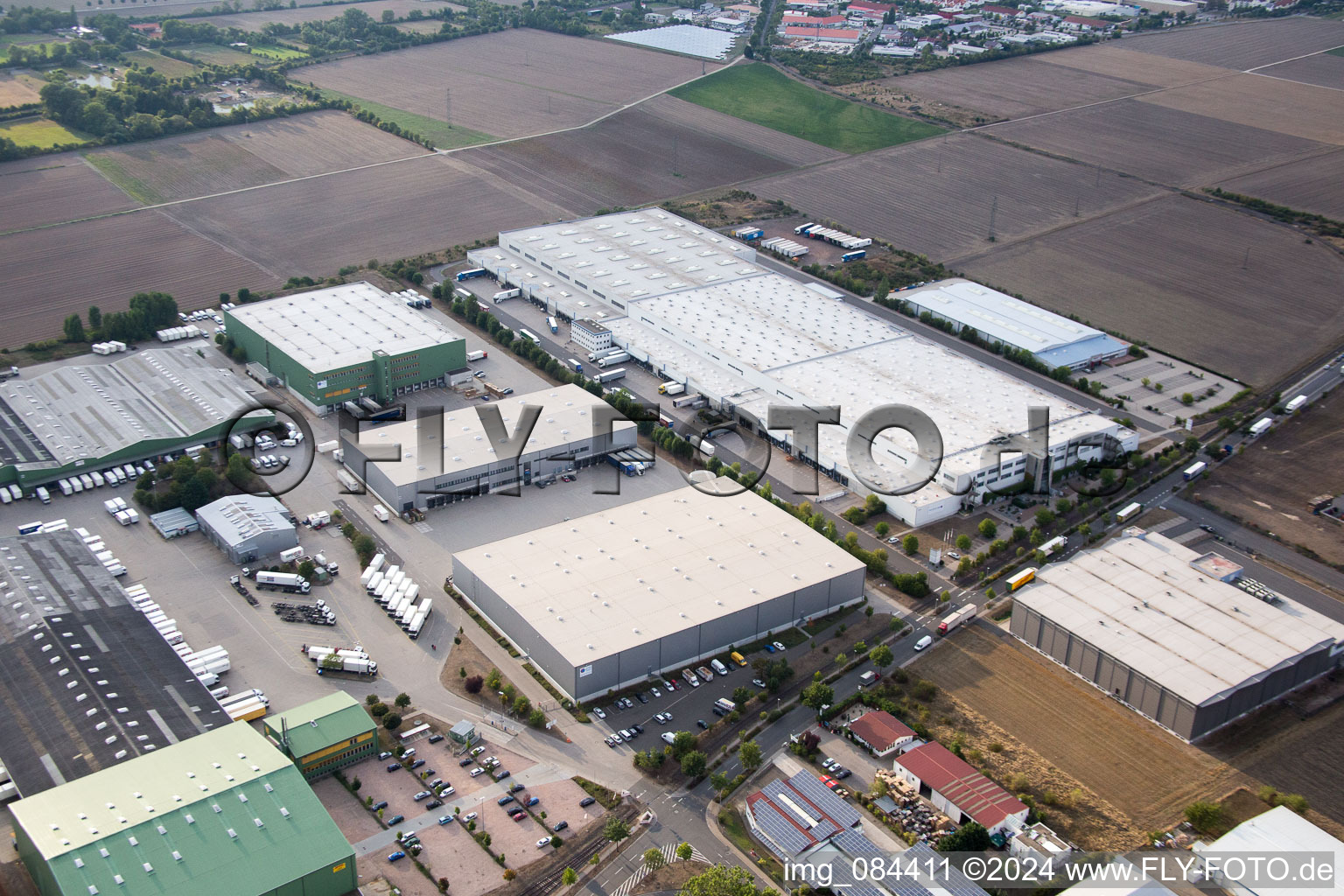 Aerial view of Industrial area North on the Rhine in the district Rheindürkheim in Worms in the state Rhineland-Palatinate, Germany