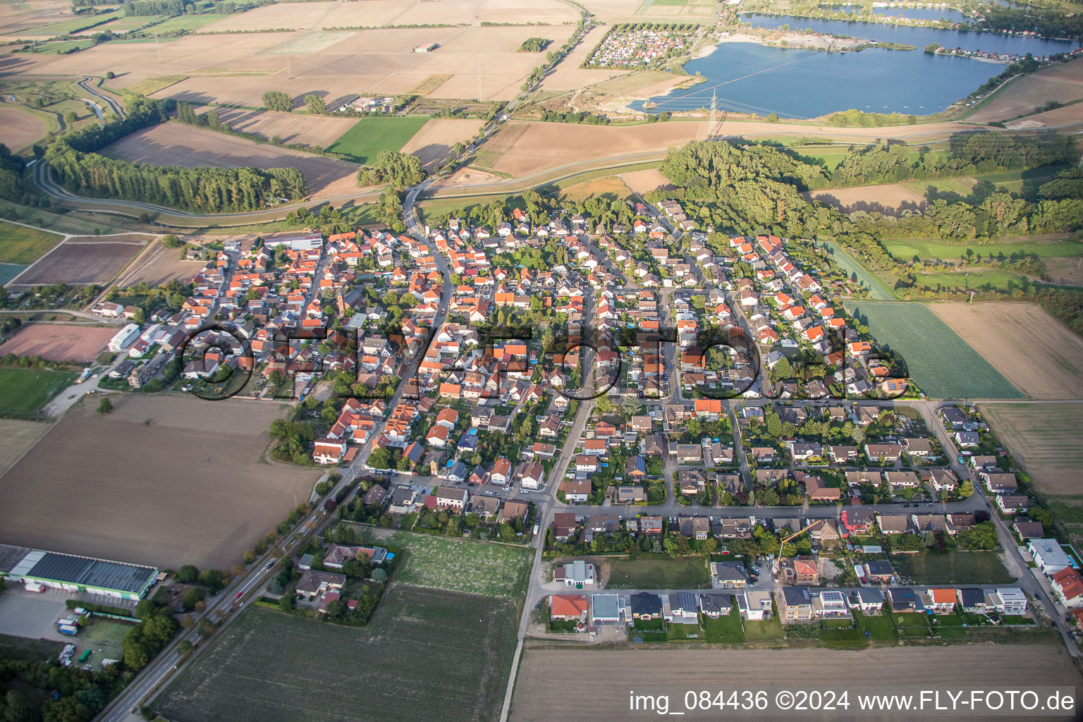 Village - view on the edge of agricultural fields and farmland in Wattenheim in the state Hesse, Germany