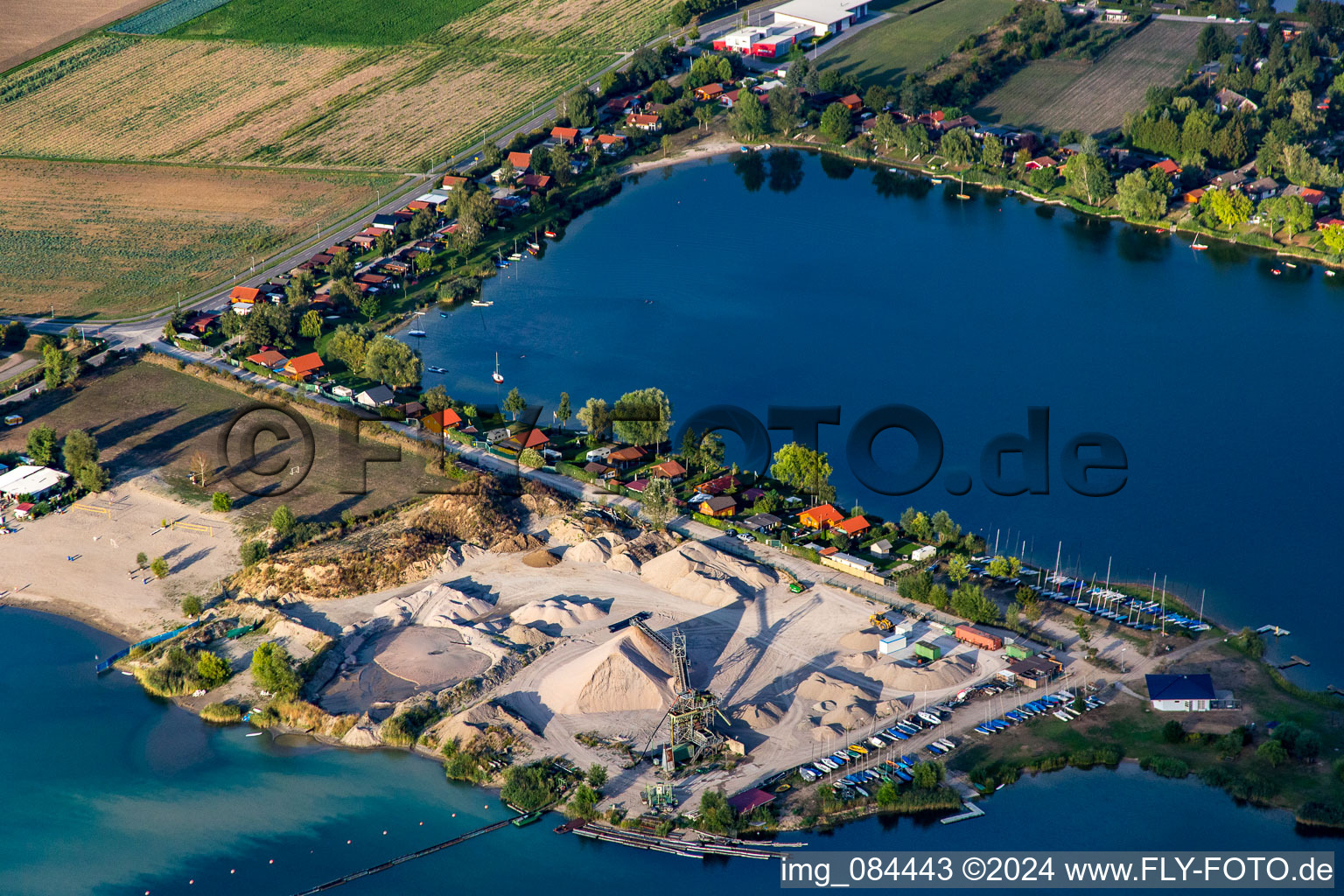 Aerial view of Sailing club Biblis eV at Riedsee in Biblis in the state Hesse, Germany