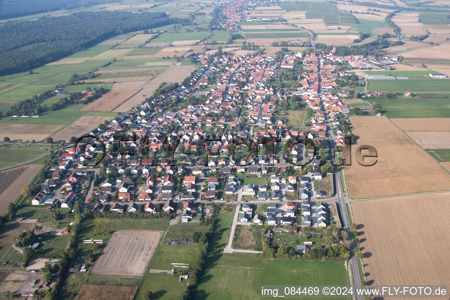 Minfeld in the state Rhineland-Palatinate, Germany seen from above