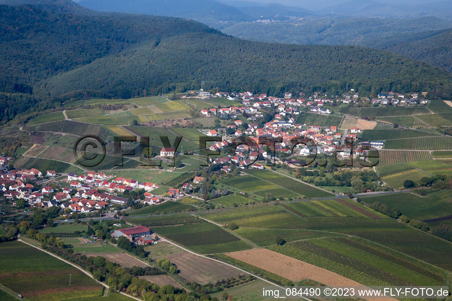 Oblique view of District Gleiszellen in Gleiszellen-Gleishorbach in the state Rhineland-Palatinate, Germany