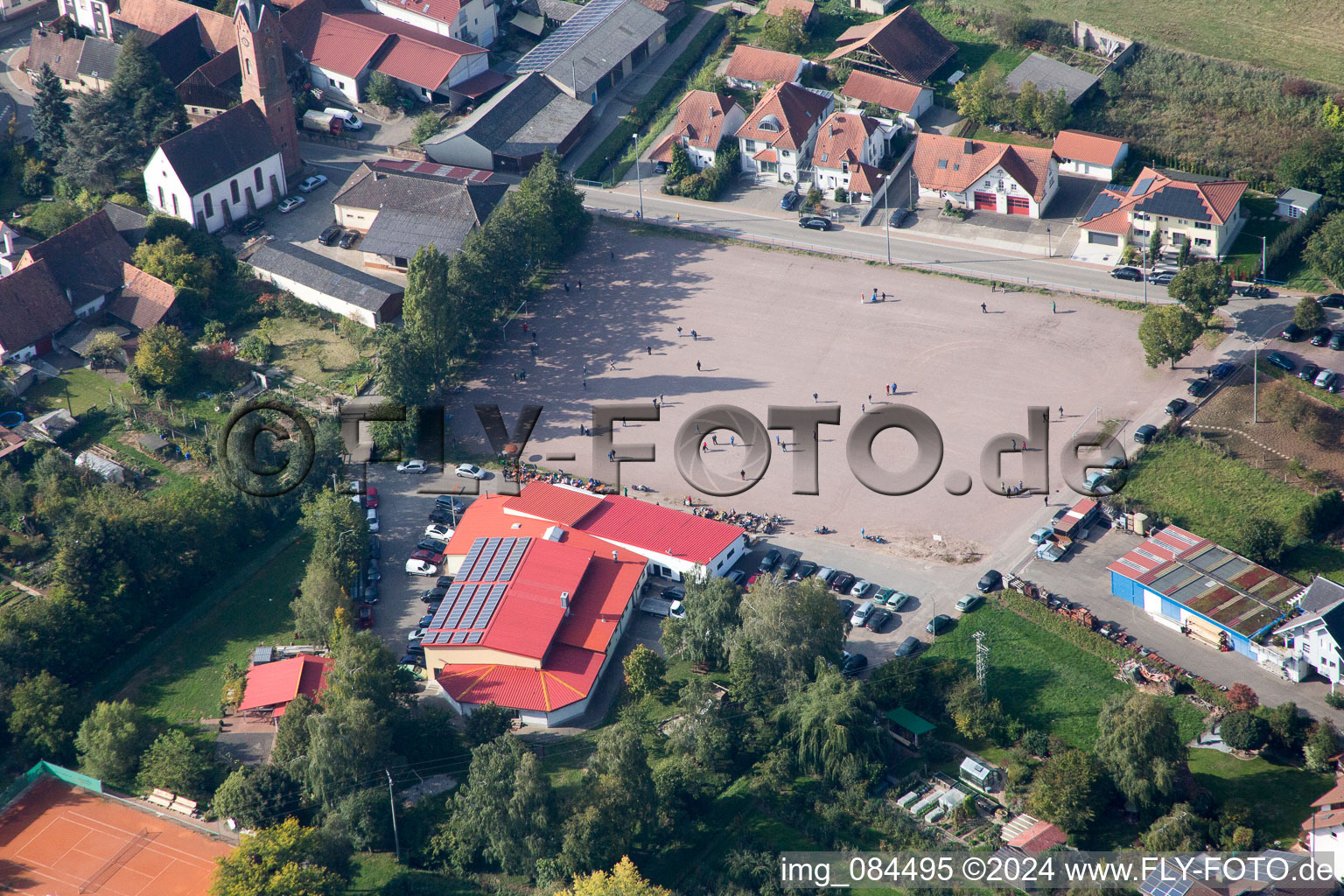 Aerial view of Fairground in the district Drusweiler in Kapellen-Drusweiler in the state Rhineland-Palatinate, Germany