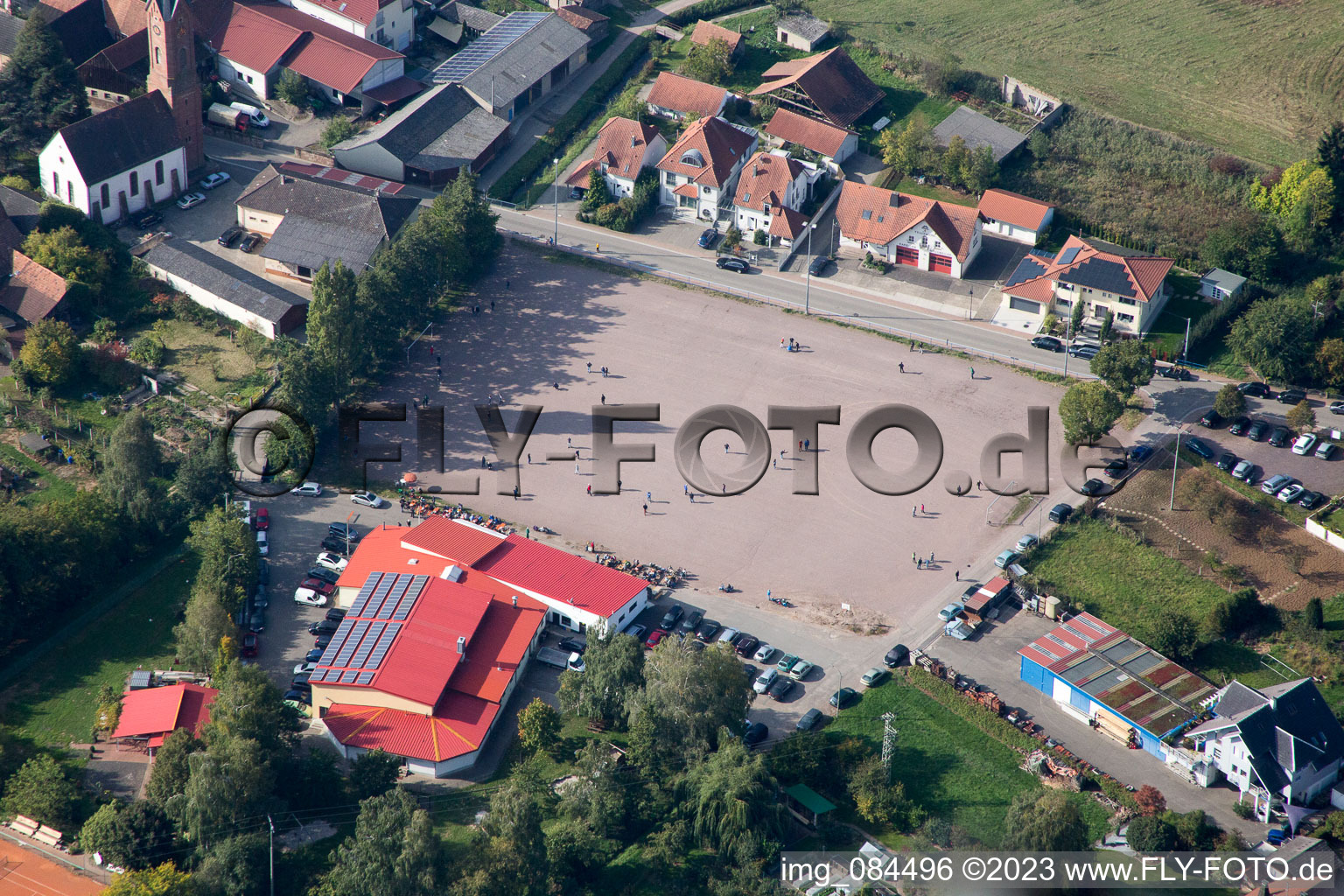 Aerial photograpy of Fairground in the district Drusweiler in Kapellen-Drusweiler in the state Rhineland-Palatinate, Germany