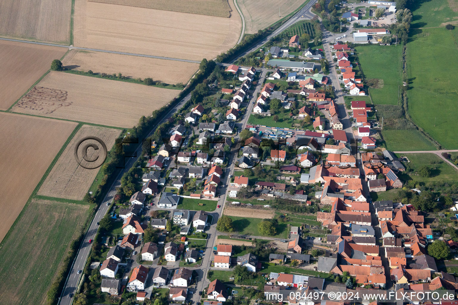 District Kapellen in Kapellen-Drusweiler in the state Rhineland-Palatinate, Germany from a drone