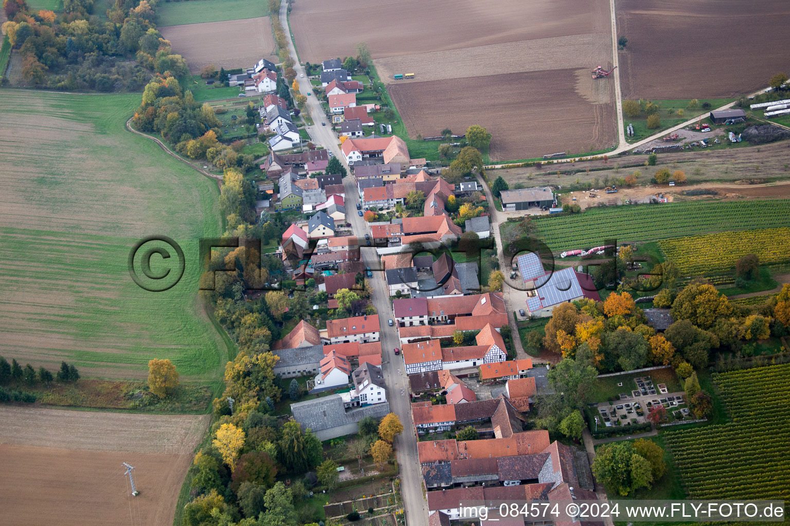 Aerial view of Vollmersweiler in the state Rhineland-Palatinate, Germany