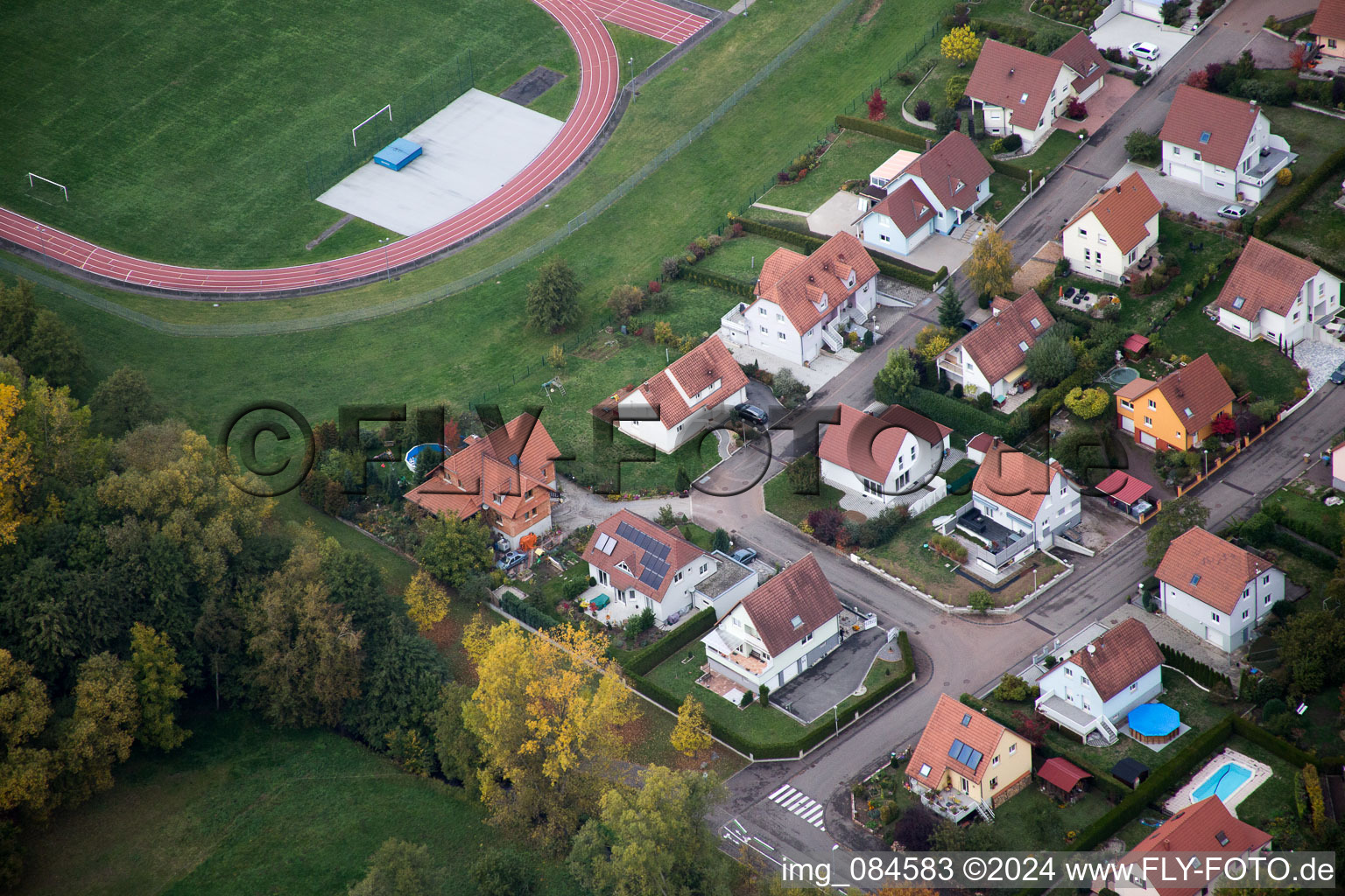 District Altenstadt in Wissembourg in the state Bas-Rhin, France seen from above