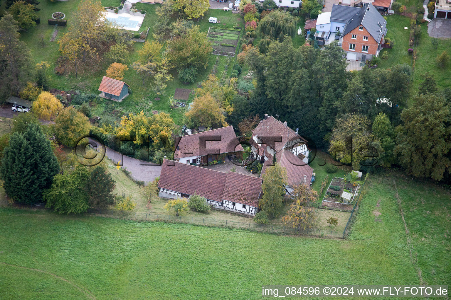 Aerial photograpy of Oberhoffen-lès-Wissembourg in the state Bas-Rhin, France