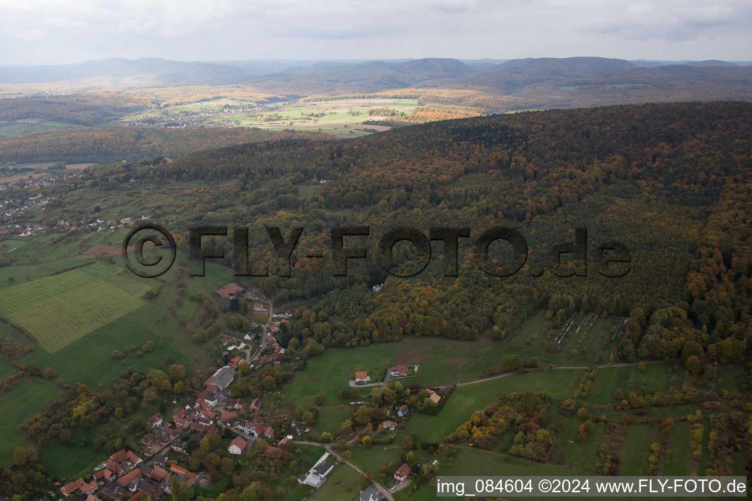 Bird's eye view of Mitschdorf in the state Bas-Rhin, France