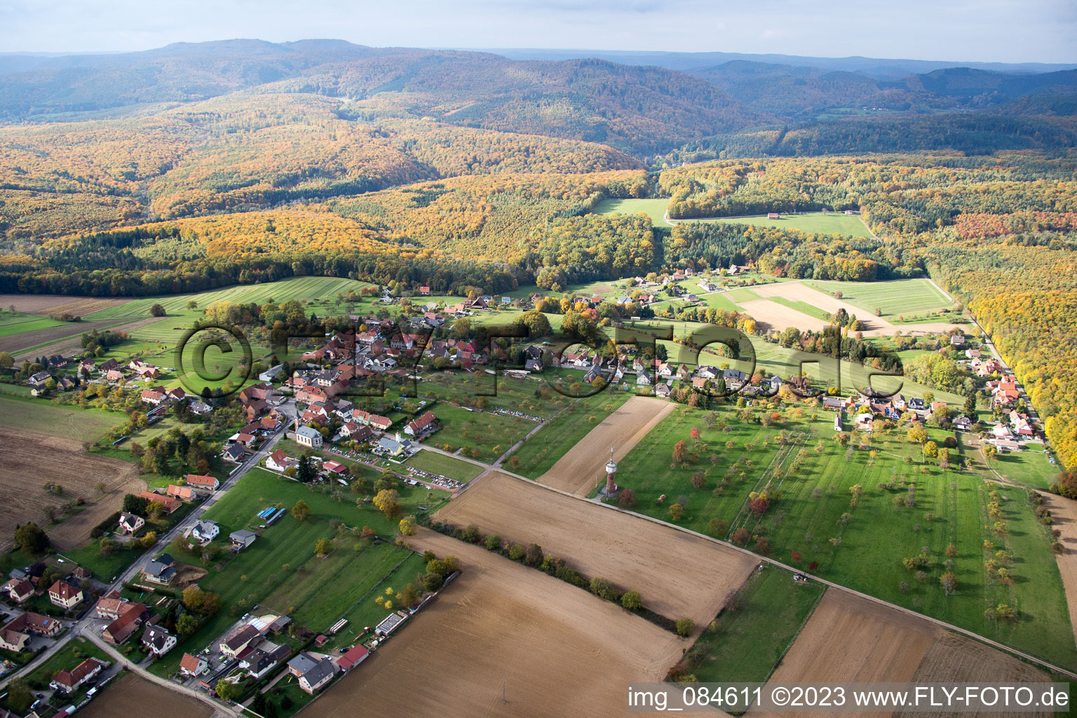 Aerial photograpy of Frœschwiller in the state Bas-Rhin, France