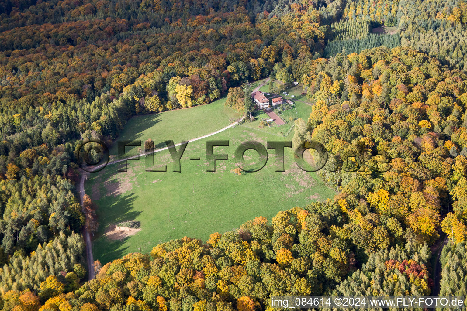 Aerial view of Nehwiller-près-Wœrth in the state Bas-Rhin, France