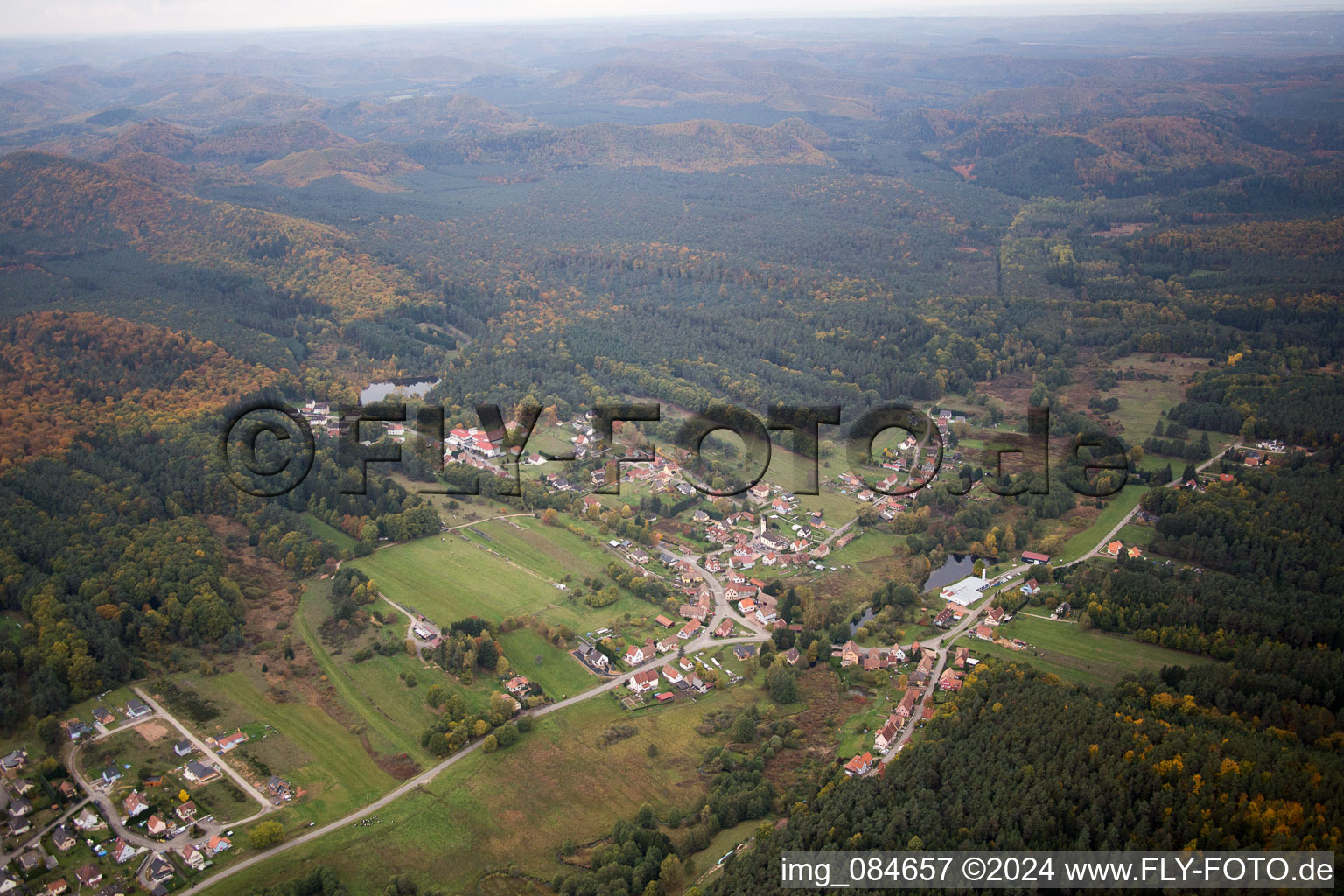 Dambach in the state Bas-Rhin, France seen from above