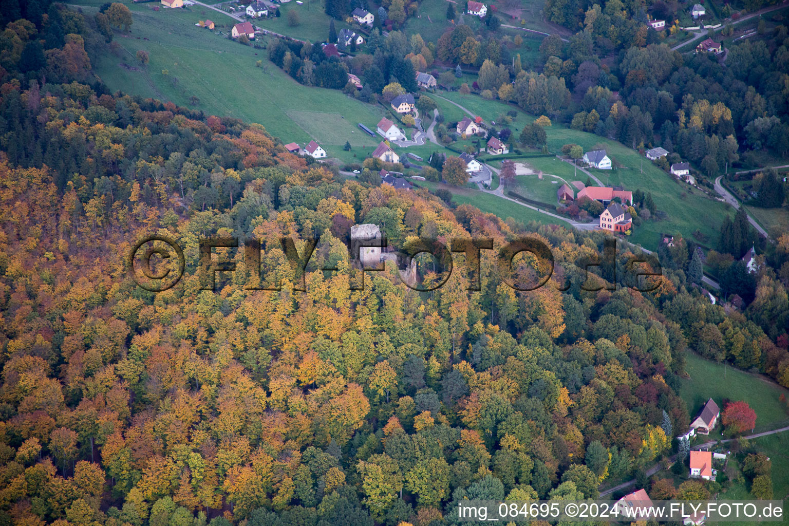 Aerial view of Windstein in the state Bas-Rhin, France