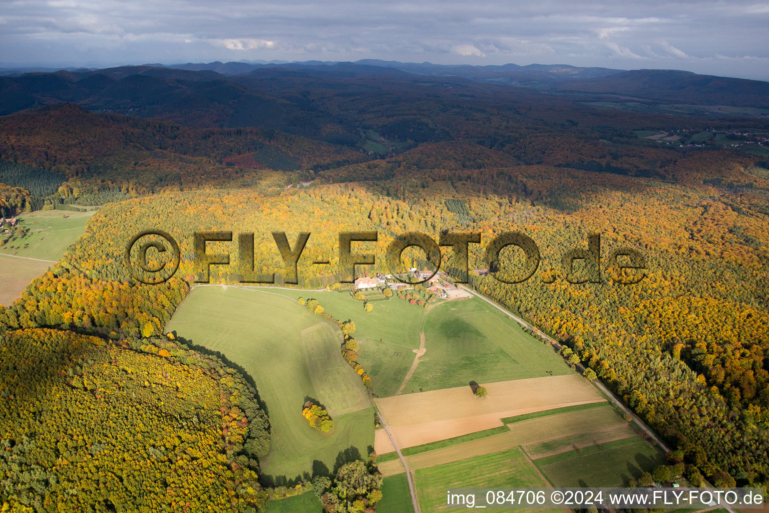 Aerial view of Villa le Riessack in Niederbronn-les-Bains in the state Bas-Rhin, France