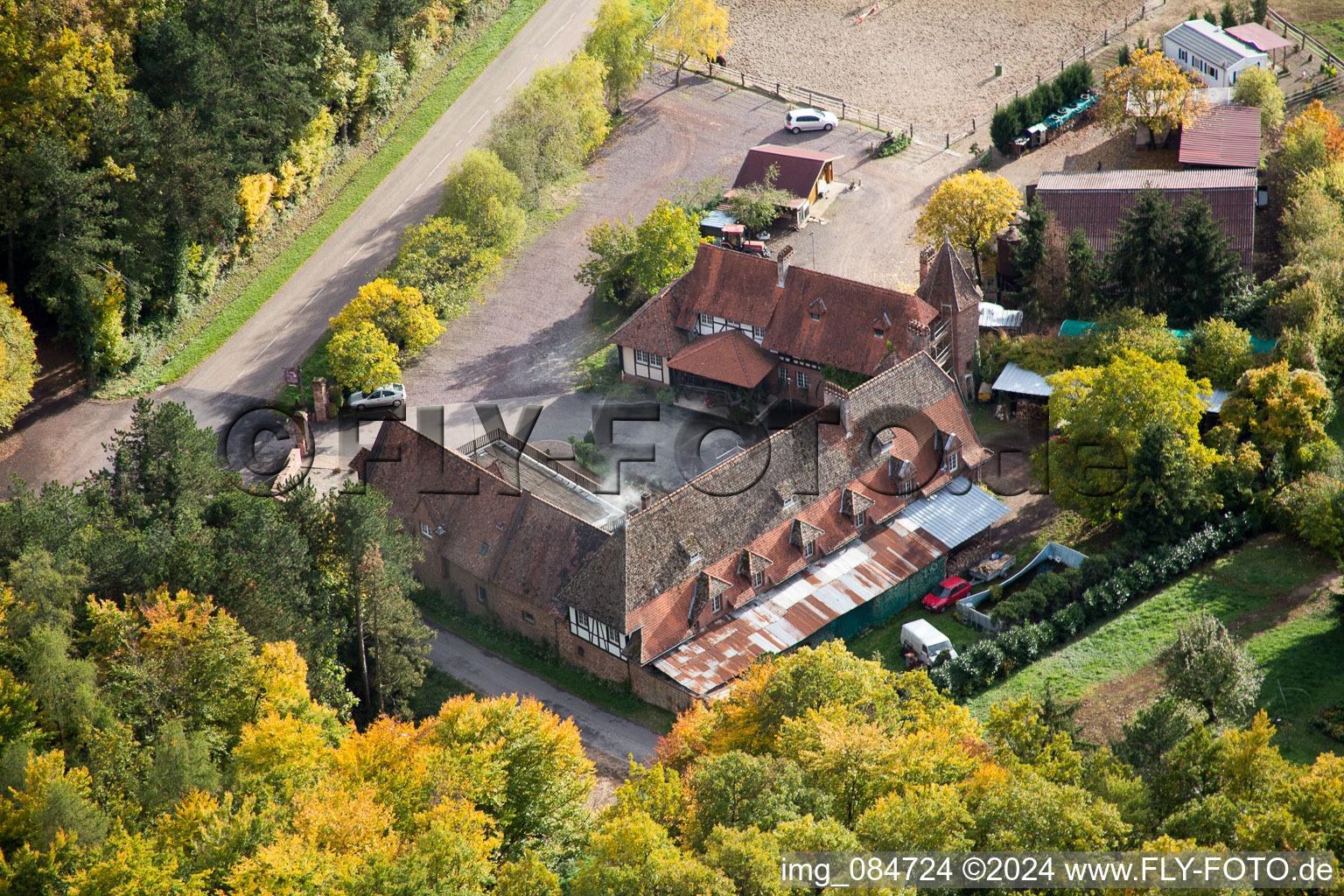 Villa le Riessack in Niederbronn-les-Bains in the state Bas-Rhin, France seen from above