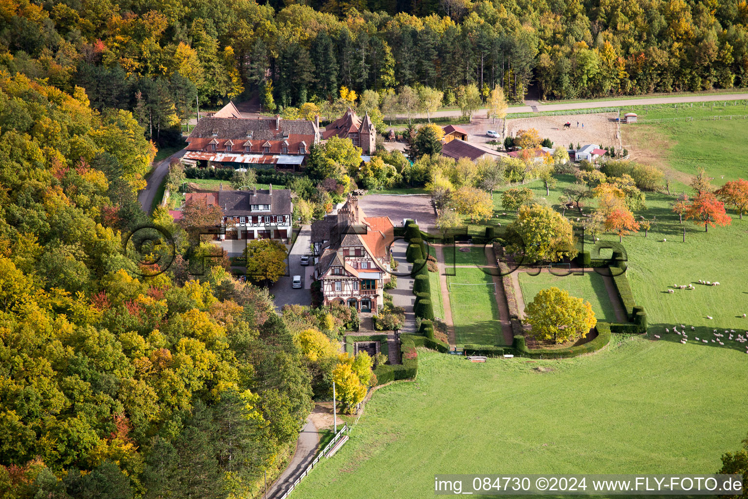 Aerial view of Center rencontre Albert Schweitzer in Niederbronn-les-Bains in the state Bas-Rhin, France