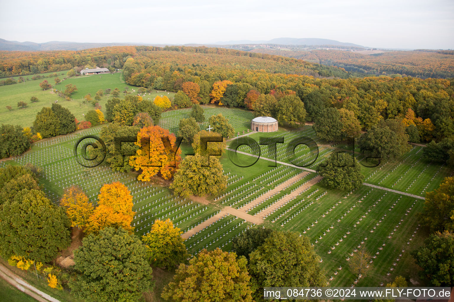 Grave rows on the grounds of the military  Centre de Rencontre Albert Schweitzer in Niederbronn-les-Bains in Alsace-Champagne-Ardenne-Lorraine, France