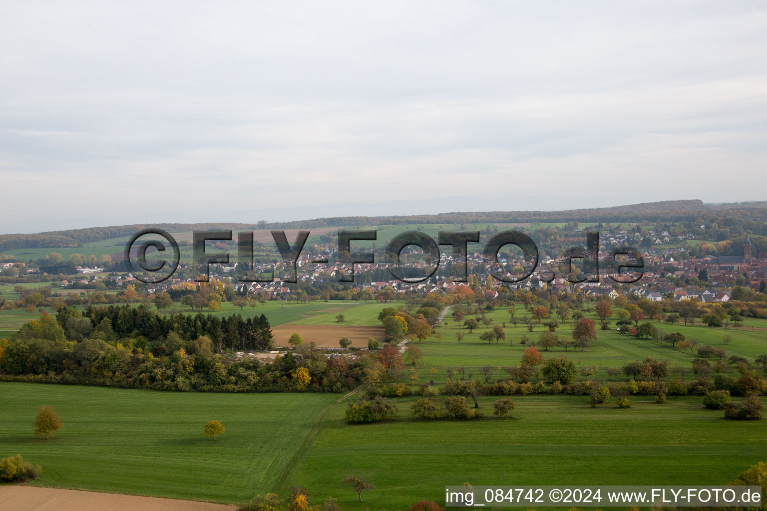 Aerial view of Niederbronn-les-Bains in the state Bas-Rhin, France