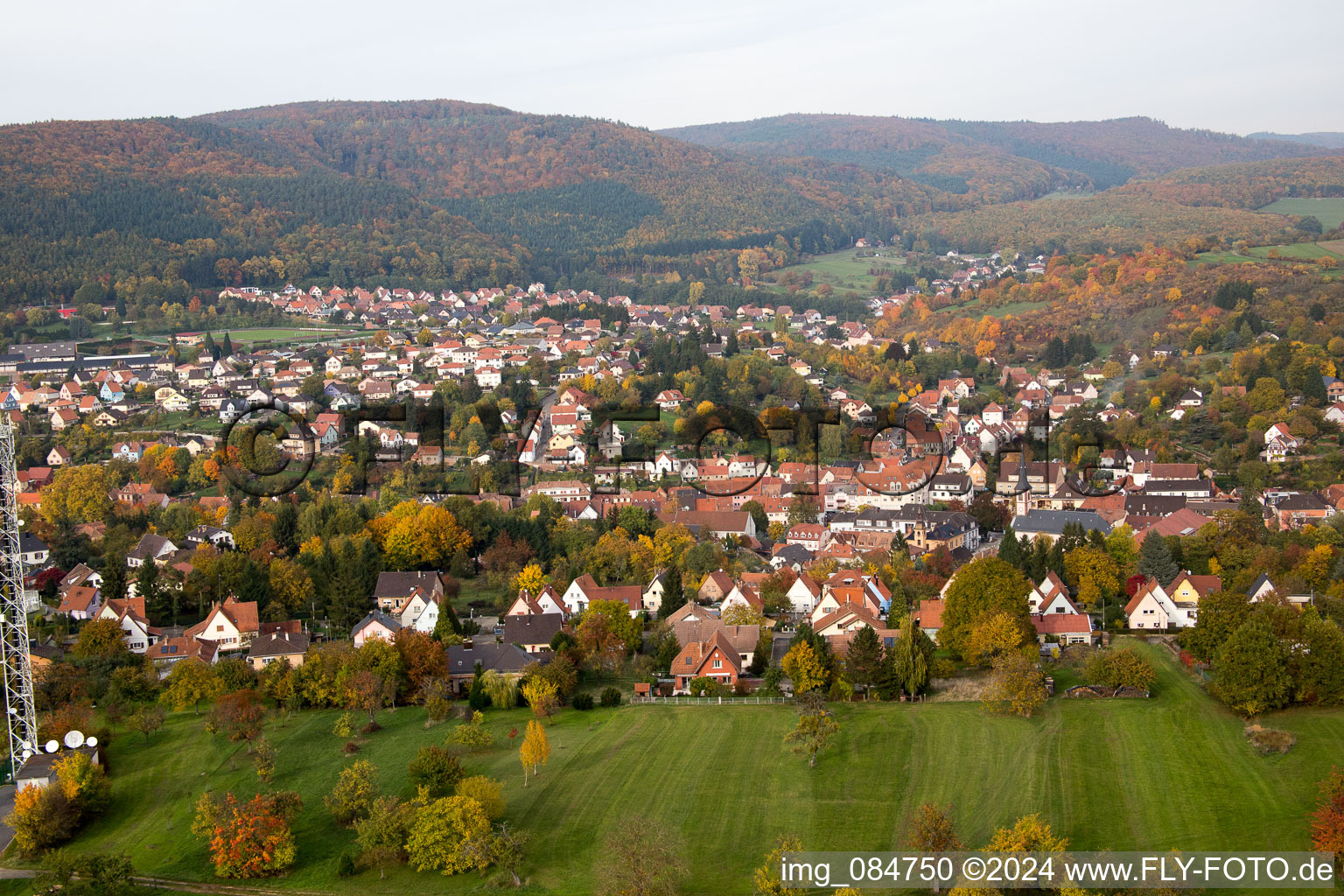 Niederbronn-les-Bains in the state Bas-Rhin, France viewn from the air