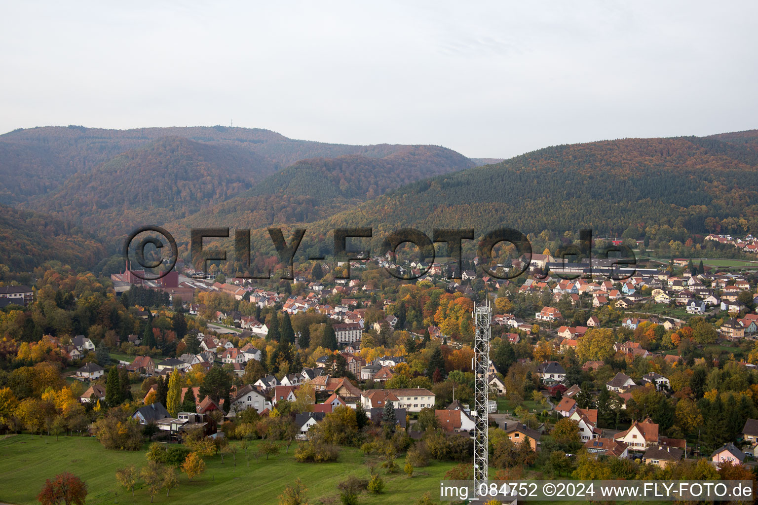 Drone image of Niederbronn-les-Bains in the state Bas-Rhin, France