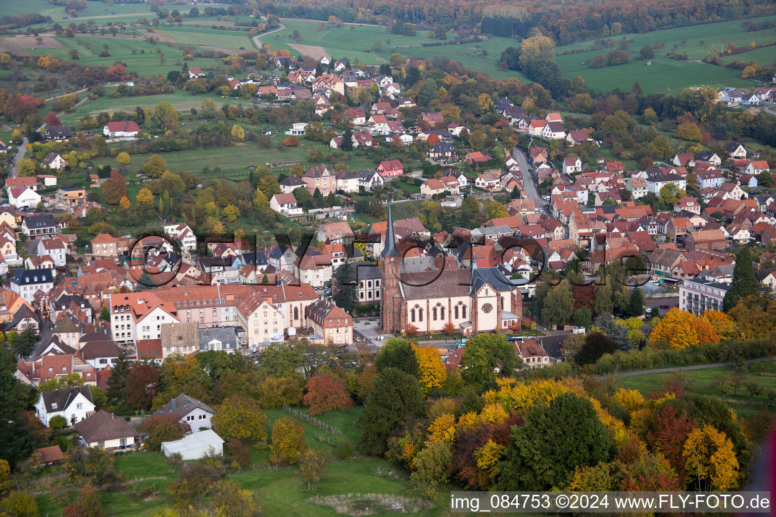 Niederbronn-les-Bains in the state Bas-Rhin, France from the drone perspective