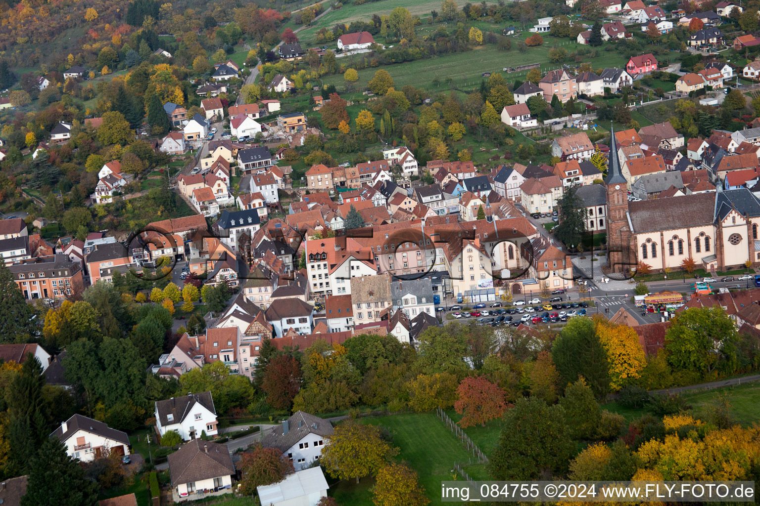 Niederbronn-les-Bains in the state Bas-Rhin, France seen from a drone