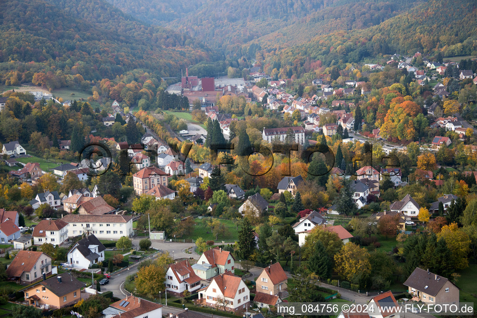 Aerial view of Niederbronn-les-Bains in the state Bas-Rhin, France