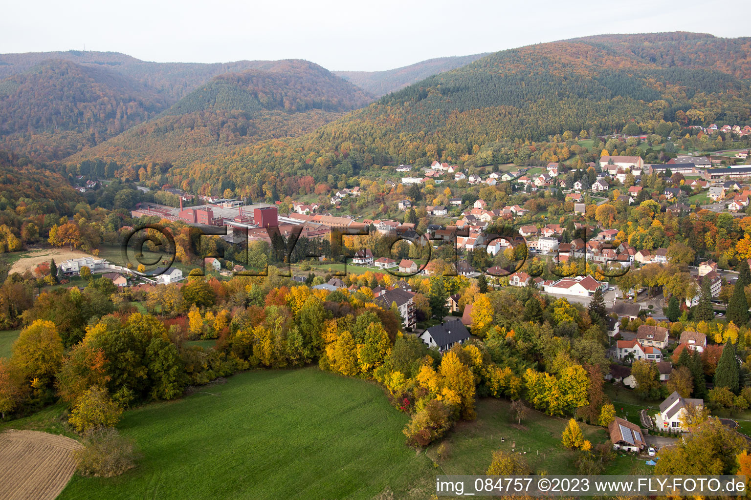 Aerial photograpy of Niederbronn-les-Bains in the state Bas-Rhin, France