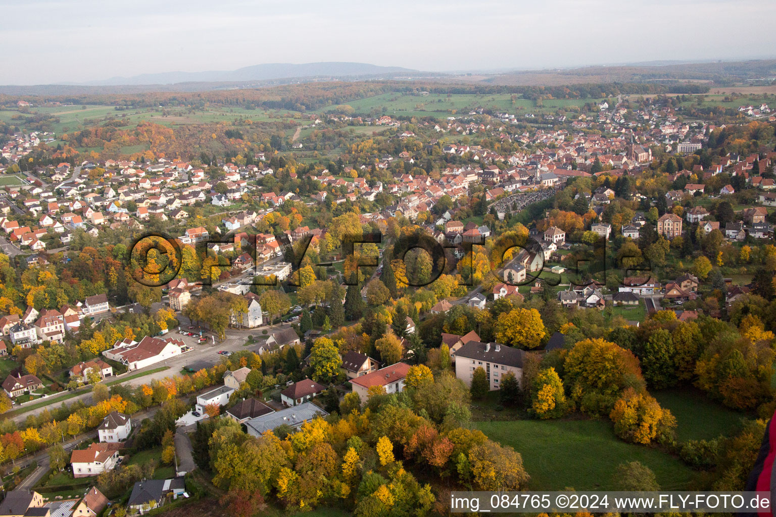 Niederbronn-les-Bains in the state Bas-Rhin, France from above