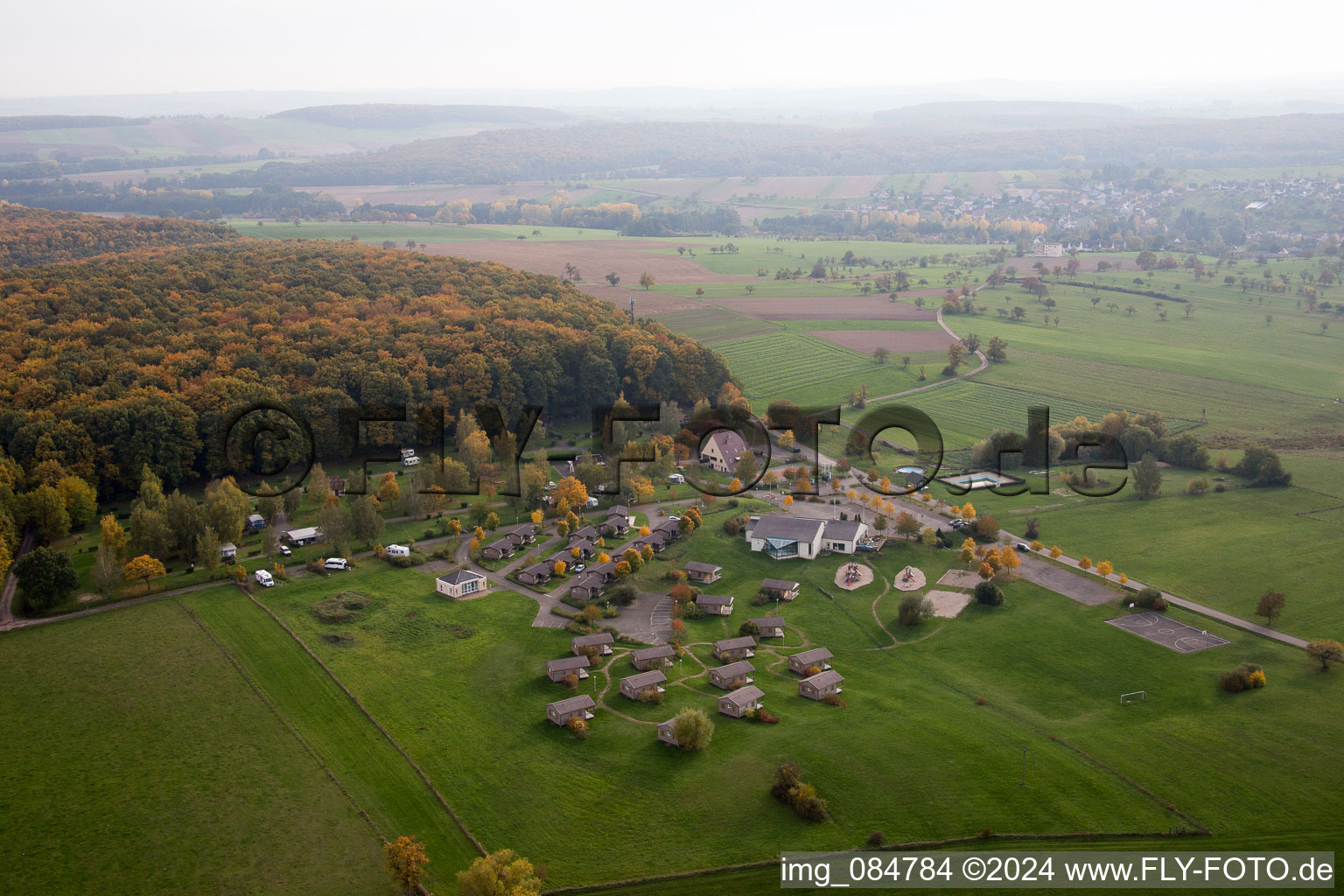 Aerial view of Camping de l'Oasis in Oberbronn in the state Bas-Rhin, France