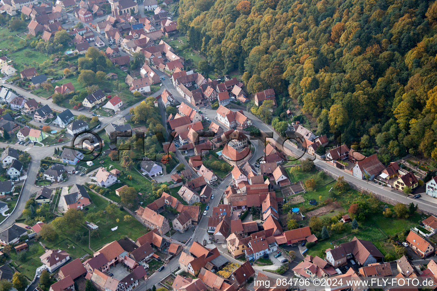 Aerial view of Offwiller in the state Bas-Rhin, France