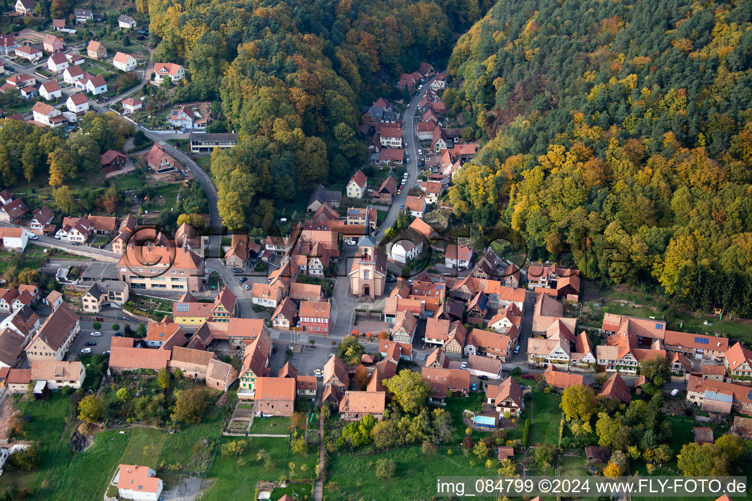 Oblique view of Offwiller in the state Bas-Rhin, France