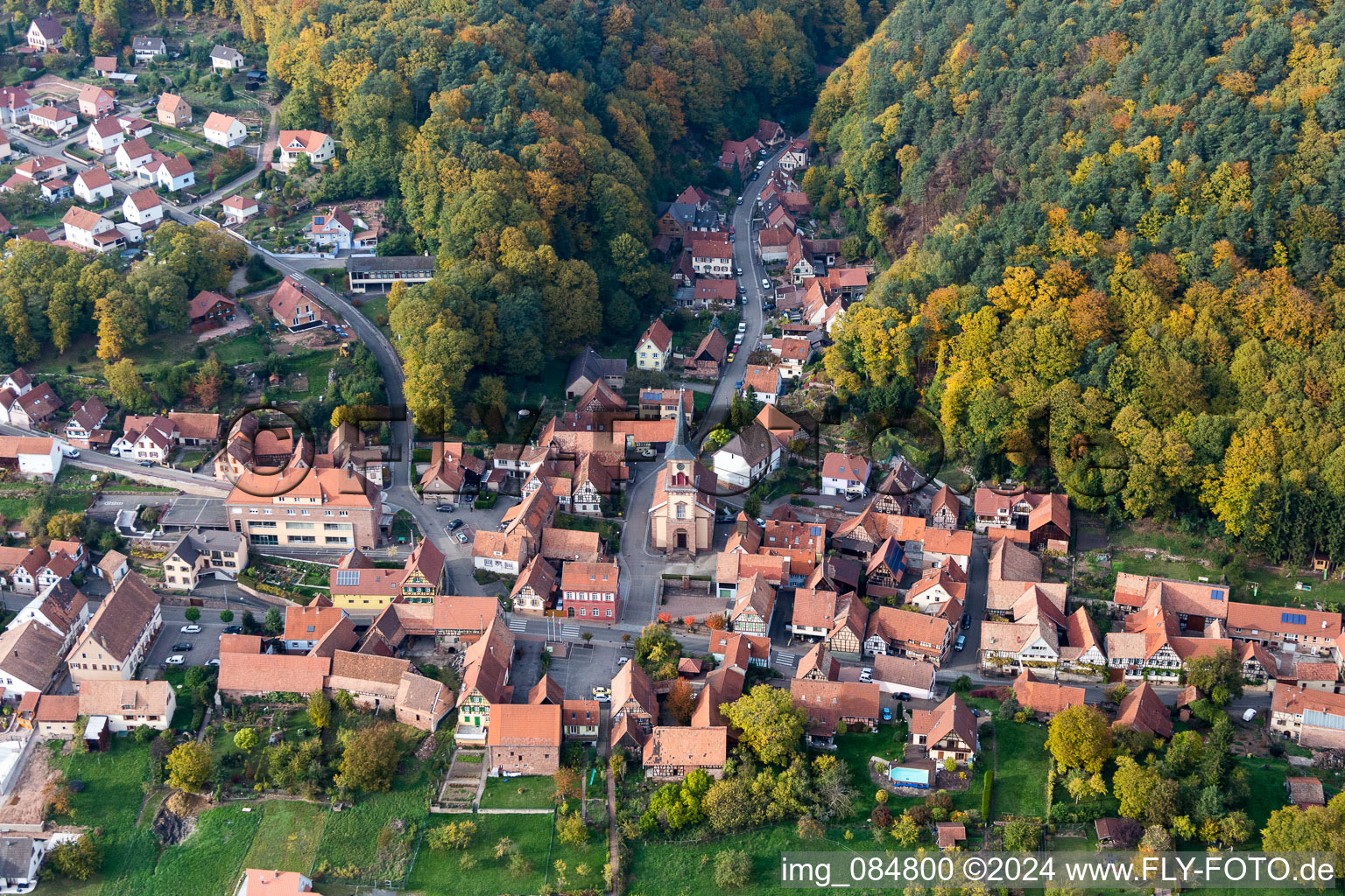 Church building in the village of in Offwiller in Grand Est, France