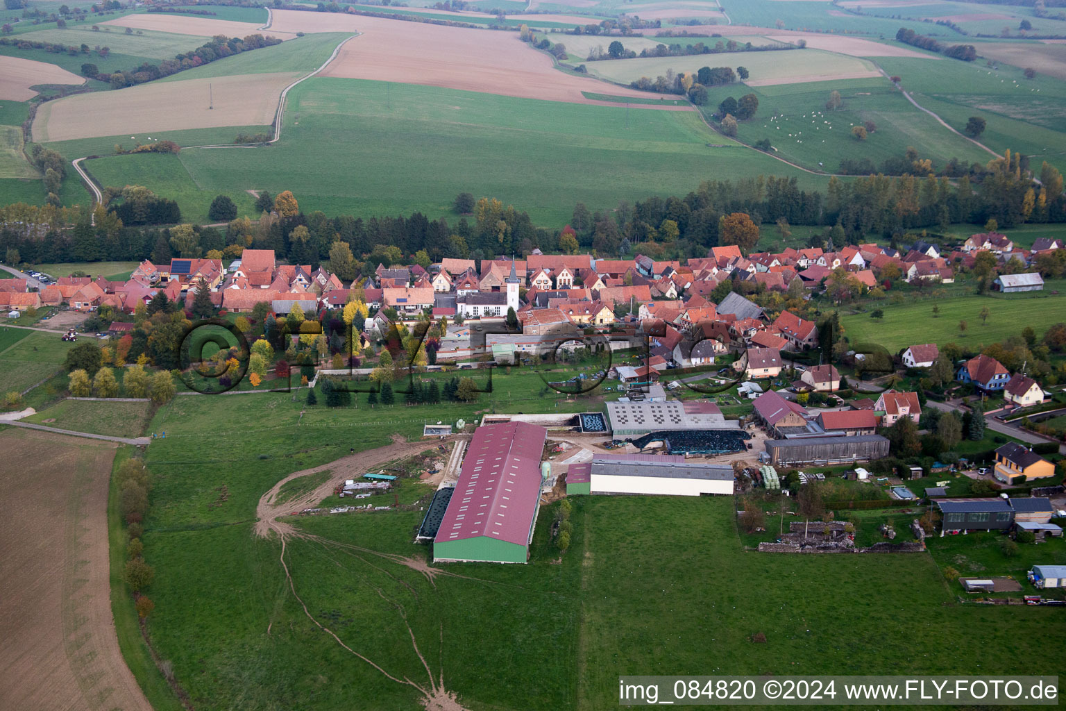 Aerial view of Bischholtz in the state Bas-Rhin, France