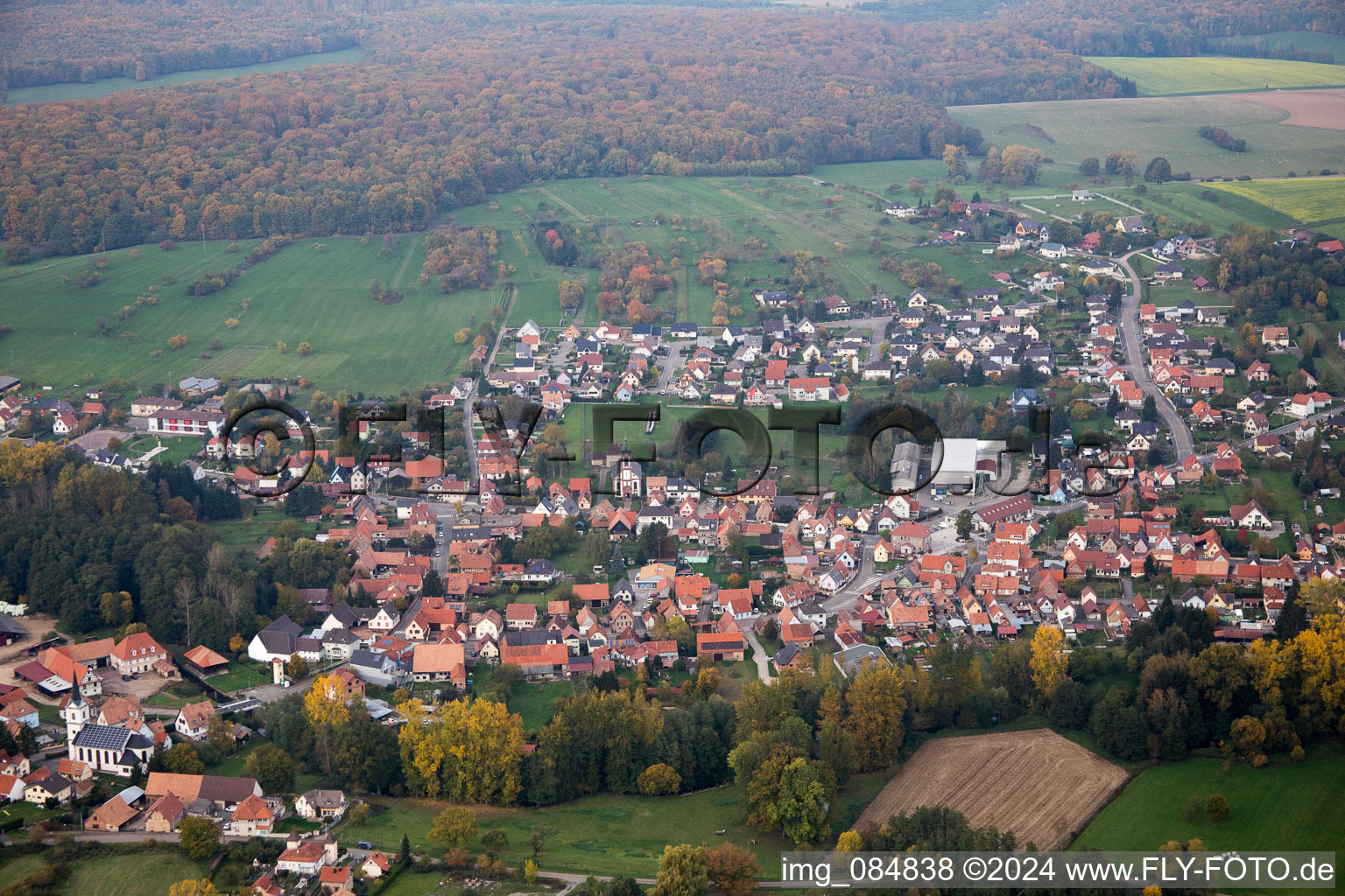 Aerial view of Gumbrechtshoffen in the state Bas-Rhin, France