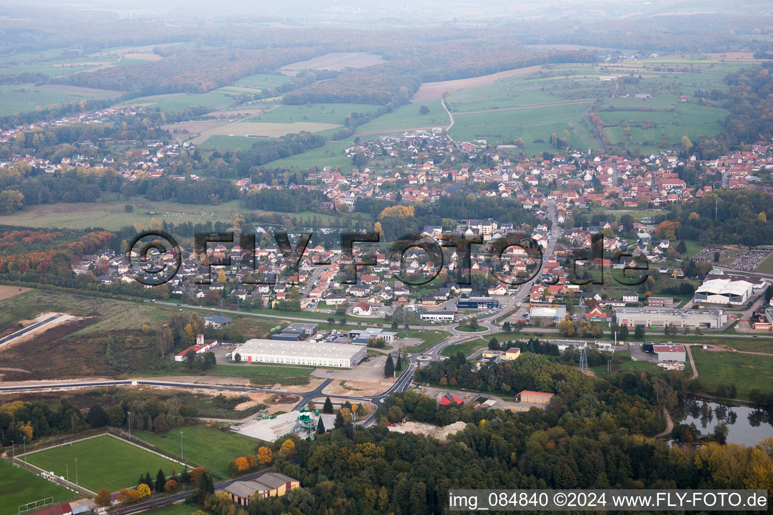 Aerial photograpy of Gumbrechtshoffen in the state Bas-Rhin, France